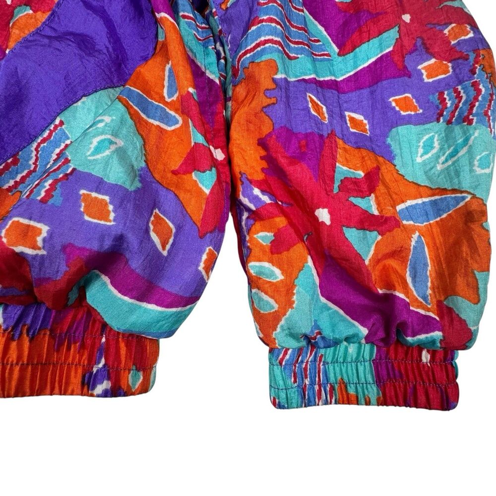 Vintage 80s Womens Track Jacket Medium Purple Colorful Windbreaker Floral Stripe - Picture 7 of 16